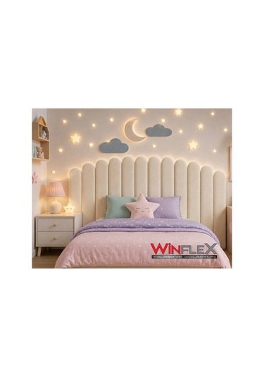 Winflex Yatak Başlık Ay Ve Bulut Set Dekorasyon Panel 180cm-krem 180 CM