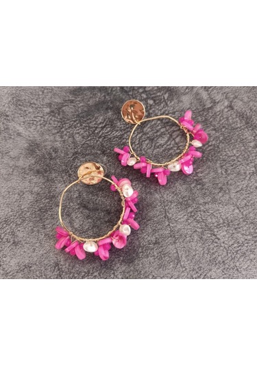 Küpe Otantik Doğal Taş Halka Sallantılı Küpe Nişan Düğün Kadın Takı Hediye Pembe