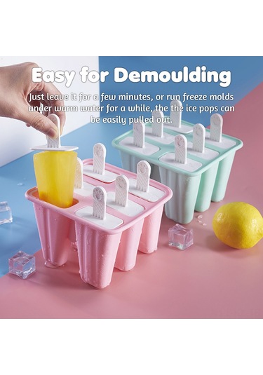 Kangvka 6 Hücre Silikon Dondurma Kalıbı - Uzun Kollü Ve Bağımsız Kapaklı Yeşil Model Çok Renkli