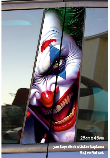 Psikopat Joker Sticker Yan Kapı Direk Kaplama 2li Sol Sağ Takım Yapıştırma