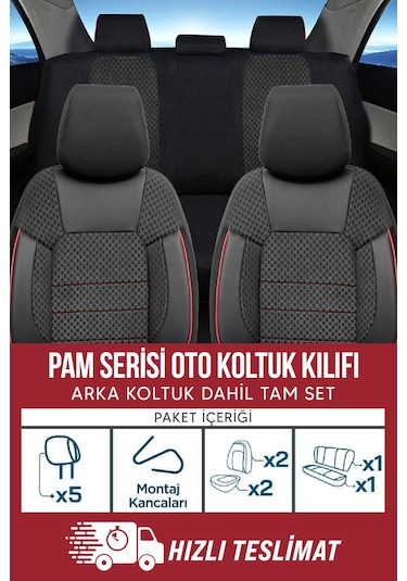 Pam Serisi Oto Koltuk Kılıfı Siyah-kırmızı
