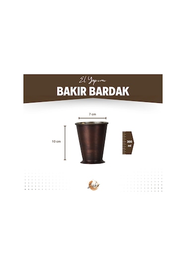 Bakır Bardak Kısa Şerbet Model Oksit Renk Kahverengi