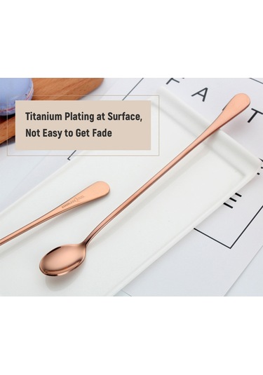 Neevoyu Güllü Altın Renkli Titanyum Kaplı 410 Paslanmaz Çelik Uzun Saplı Karıştırma Kaşığı - Kahve, Süt, Çay İçin Ev/hotel/mutfak Kullanıma Uygun Diğer