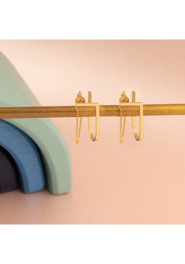 Dkmn Gümüş Oval Biçimli Zincirli 925 Ayar Kadın Gümüş Küpe