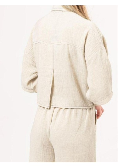 Kız Çocuk Gömlek Ceketli Bol Paça Pantolonlu Takım-13850 Bej