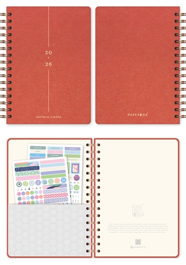 2026 A5 Spiralli Keten Haftalık Ajanda 12 Aylık - Mercan Mercan