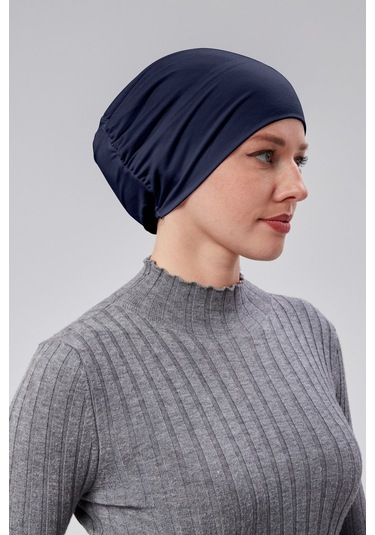 Kadın Tesettür Hazır Pratik Geçmeli Bone Lastikli Kaymaz Lacivert