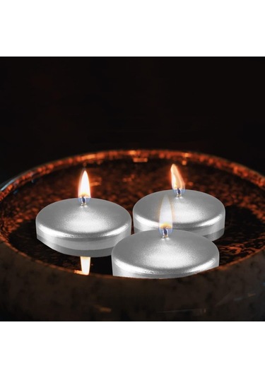 12 Adet Gümüş Rengi Suda Yüzen Mum Çap : 5 Cm Gümüş
