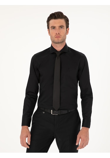 Cacharel Siyah Slim Fit Pamuk Klasik Gömlek