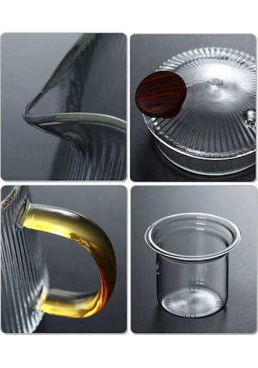 Qerhome Borosilikat Cam Buzlu Gold Saplı Bitki Çayı Demliği 550 Ml Altındem Şeffaf