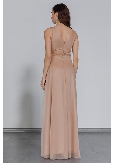 Dipmoda Kadın Gold Drapeli Tül Abiye Elbise Dp2030 Sarı