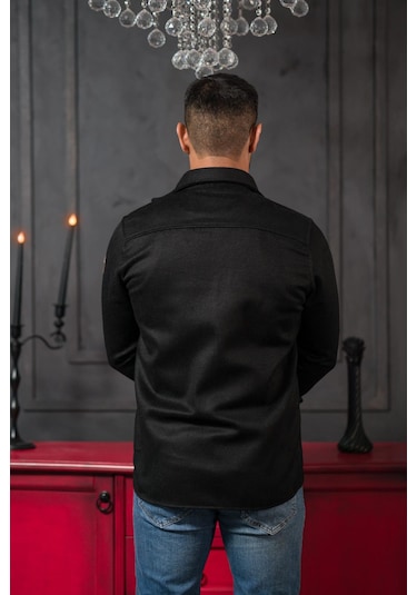 Advante Slimfit Çift Kapak Cepli Astarsız Kaşe Gömlek Siyah