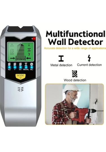 Xuweiwei Cııcıı 1 Adet Duvar Tarayıcısı Gümüşi 5in1 Stud Dedektörü Akıllı Mikro İşlemci Çip Hd Lcd Ekran Metal Ahşap Sensör