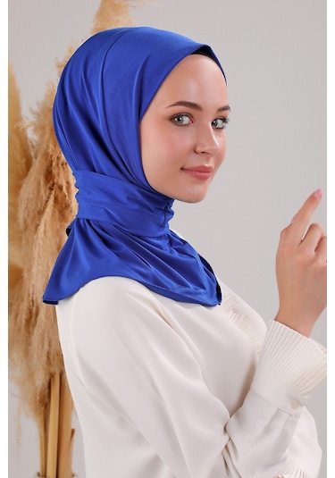 Kadın Tesettür Pratik Çıtçıtlı Sandy Deniz Havuz Uyumlu Fular Hazır Bone Saks Mavisi Saks Mavisi