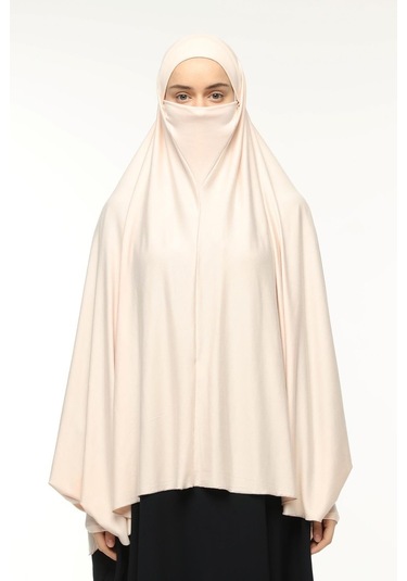 Kollu Sufle Çarşaf Üstü Peçeli Pratik Tesettür Hijab - Nikaplı Namaz Örtüsü Toz Pudra