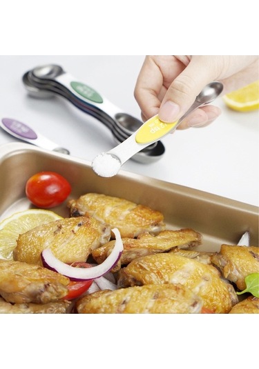 Ulzyvf Paslanmaz Çelik 13 Parça Ölçü Kaşığı & Kupası Seti - Kuru/sıvı İçin Manyetik Tutuculu Renkli Çok Renkli