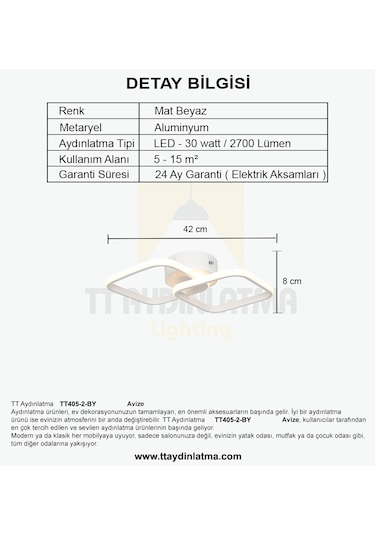 Tt405-2-By Tt Aydınlatma Mat Beyaz 2 Li Kare Led Avize