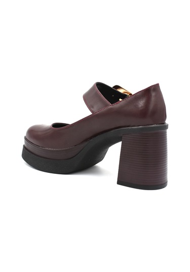 Beyaz London Poli Hafif Taban Gold Toka Detaylı Yüksek Topuklu Platform Kadın Ayakkabı Bordo Bordo