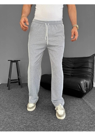 Efnaz Style Su Yolu Çizgili Cepli Pantalon - Gri