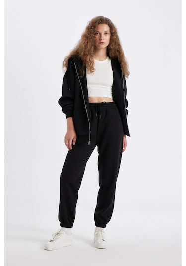DeFacto Standart Fit Kalın Jogger Eşofman Altı Bel Paça Lastikli Basic Düz Uzun Boy S7370AZ24WNBK81
