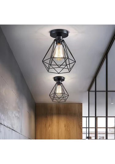 Dashanshop Siyah Modern Endüstriyel Yarı Gömme Tavan Lambası E27 E26 Oturma Odası Yatak Odası Siyah