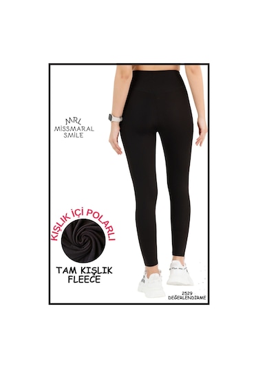 Kadın Kışlık Içi Polarlı Yüksek Bel Toparlayıcı Tayt Lacivert Curve High Waist Fleece Winter 1058 SiYAH