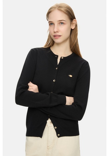 Ucla Nova Siyah Bisiklet Yaka Metal Logololu Standard Fit Kadın Hırka Siyah