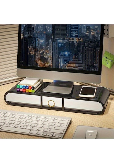 Honeybeeshop Çekmeceli Monitör Yükseltici Masaüstü Organizatör Dayanıklı Çok Bölmeli Ofis Ve Ev Aksesuarı