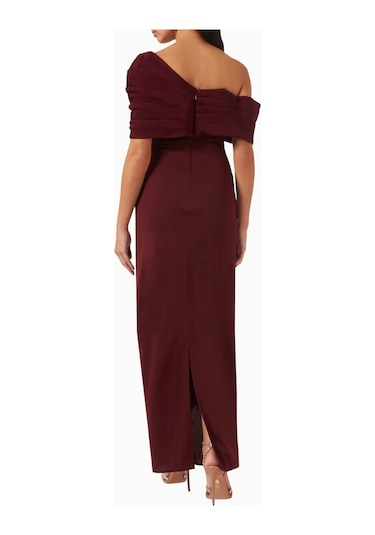 Ac By Aanchal Chanda Off - Shoulder Rose Drape Gül Drapeli Omuz Dekolteli Uzun Kadın Elbise Koyu Mor