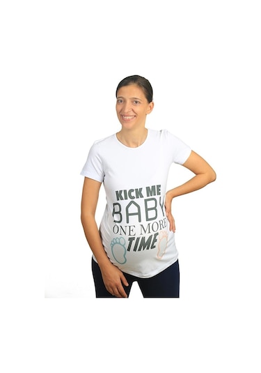Mummy's Baby Hamile Tişört Kick Me Baby Beyaz