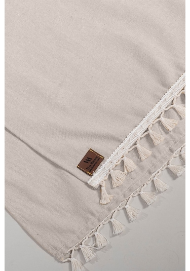 Vivamaison Düz Püsküllü Pamuk Kumaş Runner 45 x 150 Bej