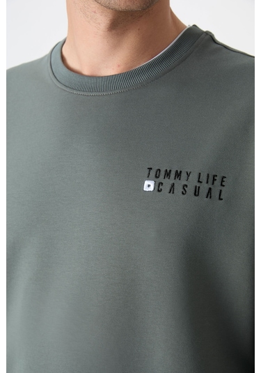 Tommy Life Çağla Casual O Yaka Lastik Paça Pamuklu Erkek Oversize Eşofman Takımı - 85120 Yeşil