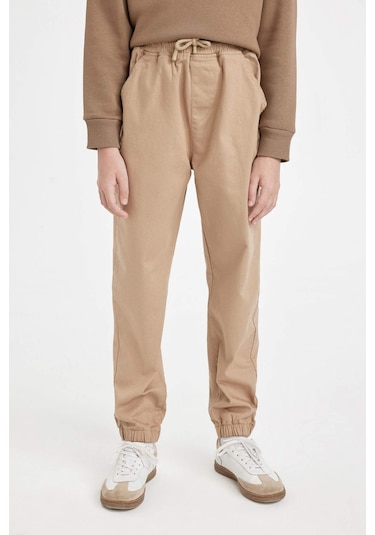 DeFacto Erkek Çocuk Beli Bağcıklı Lastikli Paça Cepli Basic Düz Jogger Gabardin Pantolon A9395A824WNBG219