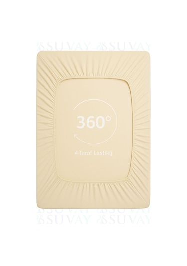 Suvay Penye Lastikli Çarşaf Tek Çift Kişilik Battal Boy %100 Pamuklu Lastikli Penye Çarşaf Krem