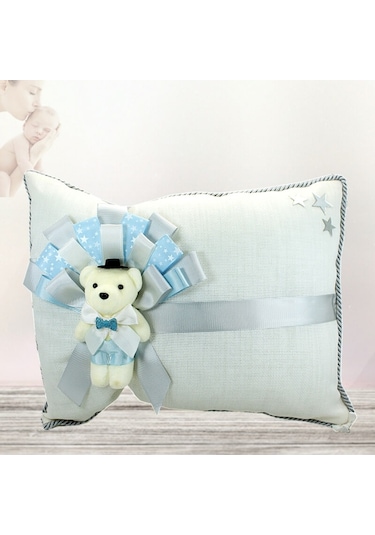 Süslebabypartystore Takı Yastığı, Keten Kumaş Mavi & Gümüş Mavi - Gold