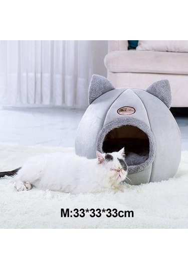 Yarı Kapalı Kışlık Peluş Evcil Hayvan Yuvası Medium Gri