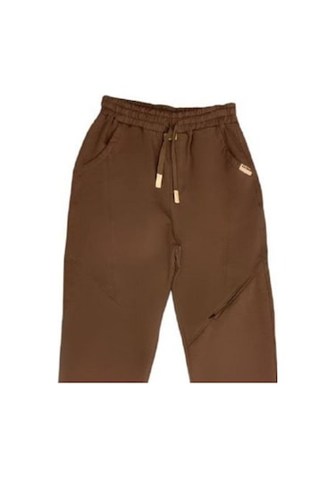 Erkek Çocuk Pamuklu Beli Lastikli Eşofman Alt-15127 Kahverengi