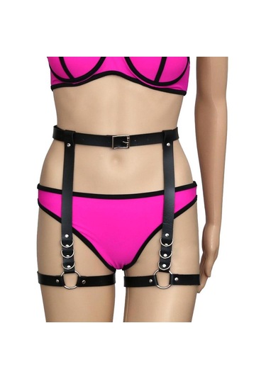 Suntek Bayan Pu Deri Vücut Demeti Kemer Ayarlanabilir Punk Bel Siyah