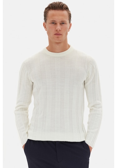 Twn Slim Fit Ekru Rib Örgü Kazak 3ec063302441m E01