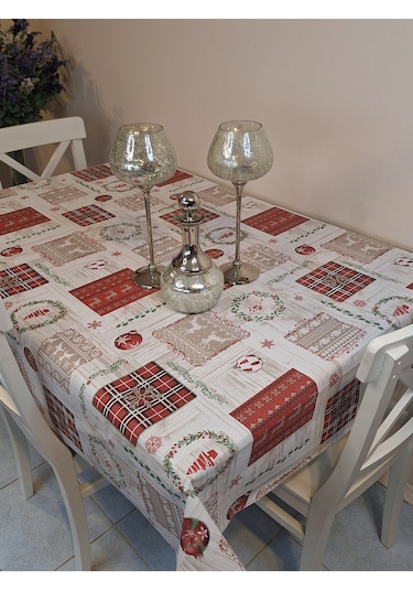 Yeni Yıl Desenli Elyaflı Pvc Masa Örtüsü Silinebilir Ve Su Geçirmez Muşamba Fnt1224 Çok Renkli