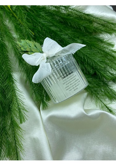 Nazar Duası Mika Kapaklı Mum Hediyelik Beyaz Kurdele Ve Çam Detaylı Özel Gün Süsü Şeffaf