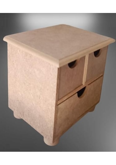 Hobi Adn Dekoratif Makyaj Kutusu 3 Çekmece Ahşap Mdf Ham El Yapım Açık Kahverengi