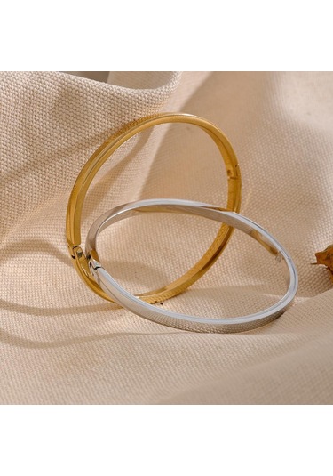 Gümüş Eetit 60mm Su Geçirmez 316l Paslanmaz Çelik Yuvarlak Pürüzsüz Bilezik Bileklik Kadın Minimalist 18 K Altın Renk Doku Charm Takı Gümüş