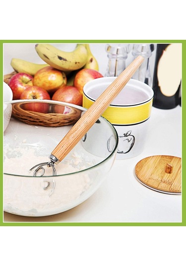3 Adet Danimarka Hamur Çırpıcı Çifti, Mutfak, Pişirme, Ahşap Saplı Paslanmaz Çelik Manuel Kendin Yap İçin Premium Karıştırma Çırpıcı Aleti