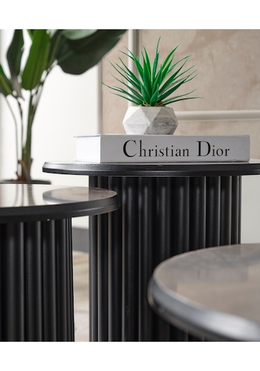 Kagu Boston Mdf 3'lü Sehpa Yuvarlak Ahşap Ve Metal Ayak