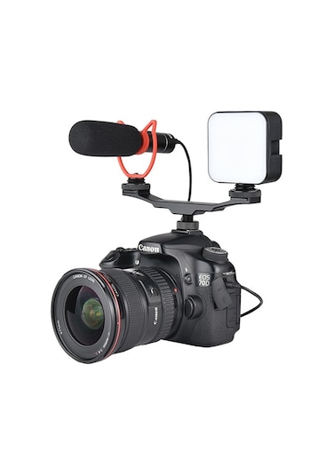 Dslr için Flaş Bracket İki Girişli Flaş- Led- Mikrofon Tutucu