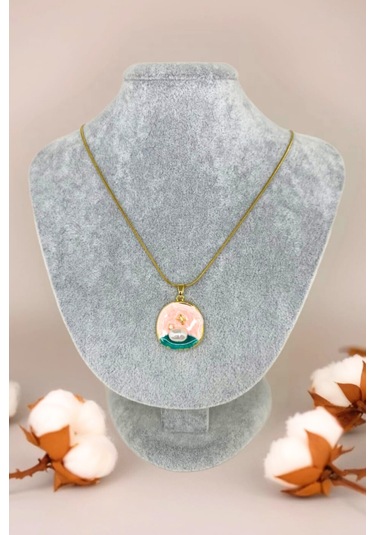 Gold Renkli İnci Detaylı Mineli Çelik Kolye Altın