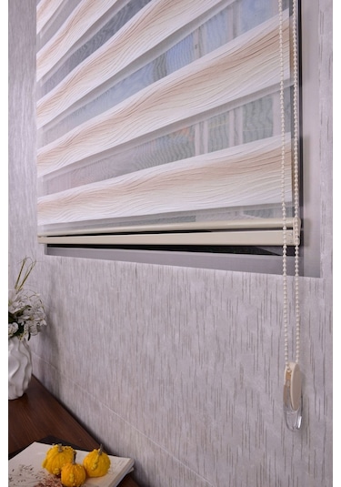 Krem Kendinden Desenli Etek Dilimsiz Ds 10738-v4 Zebra Stor Güneşlik Perde