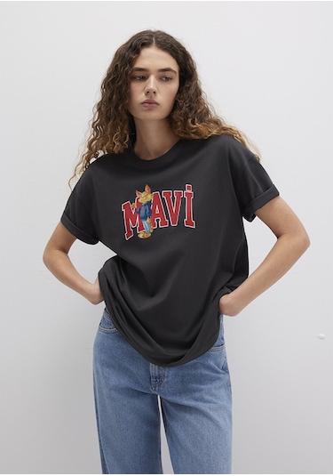 Mavi - Kedi Logo Baskılı Antrasit Tişört 1613285-70087 Antrasit