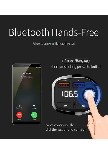 Araba Çift Usb Mp3 Fm Verici Bluetooth Müzik Çalar, Destek Tf Kart / U Disk / Eller Serbest Aramalar